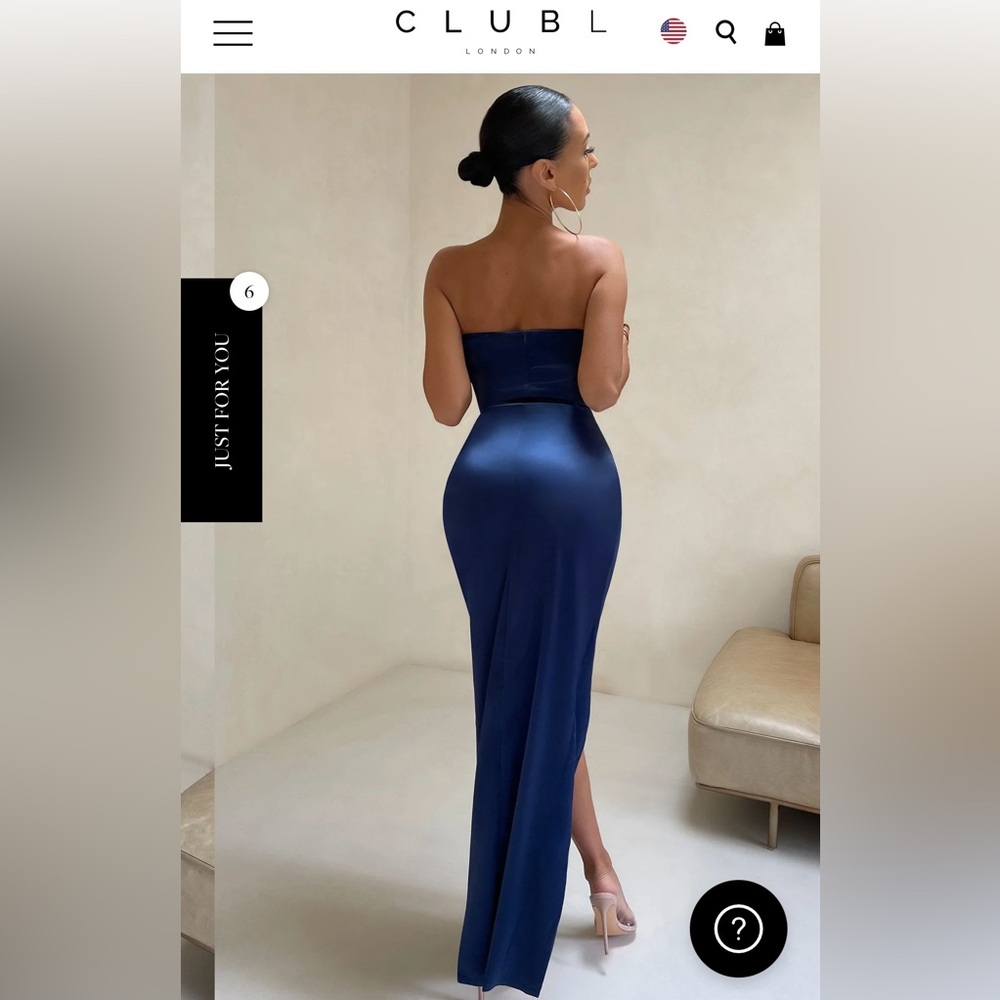 Club L London ROMANCING
NAVY THIGH SPLIT CORSET STRAPLESS MAXI DRESS. Size 4. - Picture 3 of 4